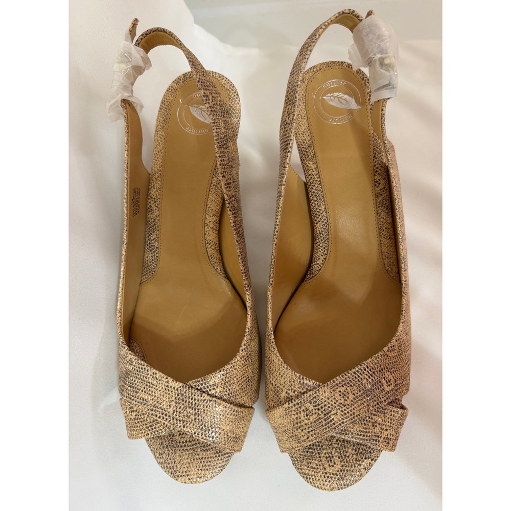 Nurture Leather Peep Toe Neutral Sparkle Snakeskin Slingback Heels Size 11 NWOT
